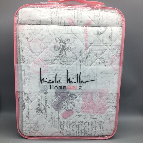 2pc Nicole Miller Paris TWIN Quilt Sham Eiffel Tower Fleur De Lis Pink Purple - Picture 2 of 9